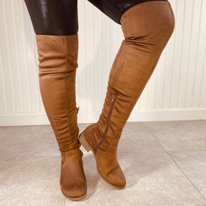 Worthington Woman's Primrose Taupe Block Heel Over the Knee Boots Size 6.5 $80